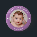 Personalized Age, Name And Photo Birthday Lavender 2 Inch Round Button<br><div class="desc">Adorable personalized age,  name and photo birthday lavender button.</div>