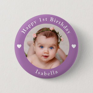 Personalized Age, Name And Photo Birthday Lavender 2 Inch Round Button