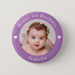 Personalized Age, Name And Photo Birthday Lavender 2 Inch Round Button<br><div class="desc">Adorable personalized age,  name and photo birthday lavender button.</div>