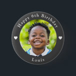 Personalized Age, Photo And Name Birthday Grey<br><div class="desc">Adorable personalized age,  photo and name birthday dark grey button.</div>
