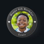 Personalized Age, Photo And Name Birthday Grey 2 Inch Round Button<br><div class="desc">Adorable personalized age,  photo and name birthday dark grey button.</div>