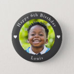 Personalized Age, Photo And Name Birthday Grey 2 Inch Round Button<br><div class="desc">Adorable personalized age,  photo and name birthday dark grey button.</div>