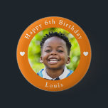 Personalized Age, Photo And Name Birthday Orange<br><div class="desc">Adorable personalized age,  photo and name birthday orange button.</div>