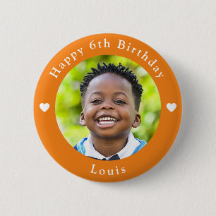 Personalized Age, Photo And Name Birthday Orange 2 Inch Round Button