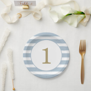 Personalized Age Stripes Baby Boy Birthday Paper Plate