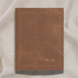 Personalized Aged Leather Notebook with Initials