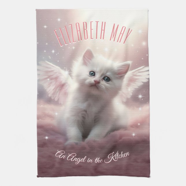 Personalized AI-Generated Kitten Angel Wings Kitchen Towel (Vertical)