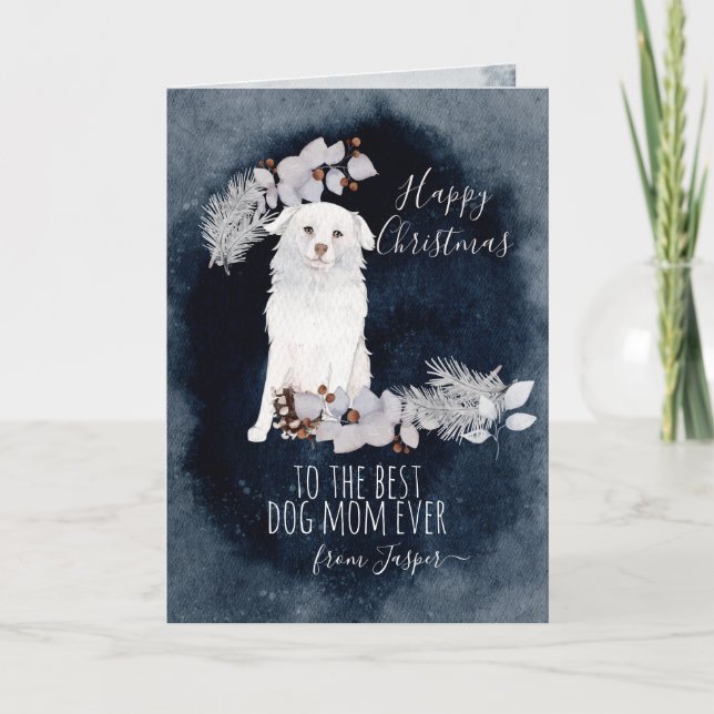 Personalized Aidi White Fluffy Dog  Holiday Card (Front)