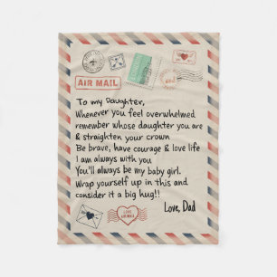 Personalized Air Mail Letter To My Daughter Throw  Fleece Blanket