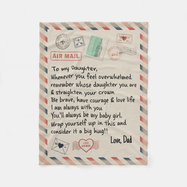 Personalized Air Mail Letter To My Daughter Throw  Fleece Blanket (Front)