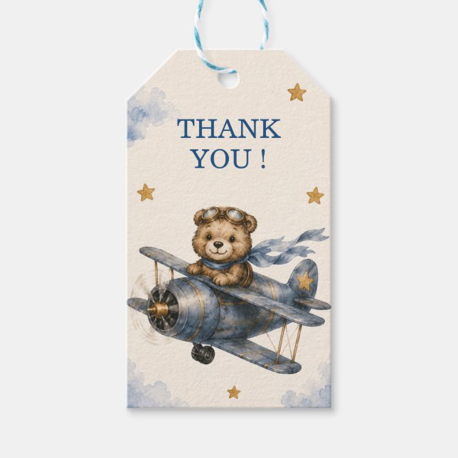 Personalized Airplane First Birthday Favour Tag |  (Front)