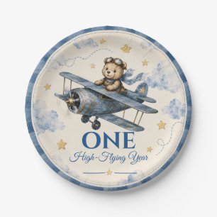Personalized Airplane First Birthday Paper Plate