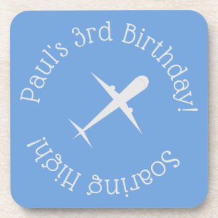 Personalized Airplane on Blue  Coaster