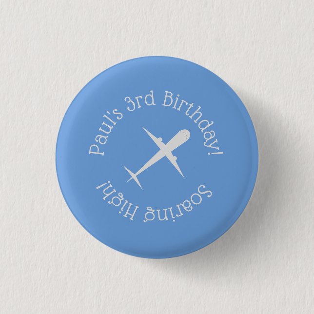 Personalized Airplane on Blue, Soaring High 1 Inch Round Button (Front)