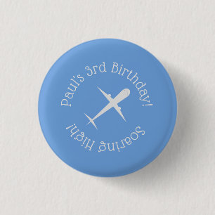 Personalized Airplane on Blue, Soaring High 1 Inch Round Button