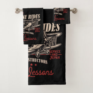 Personalized Airplane Rides Retro Flying Lessons  Bath Towel Set
