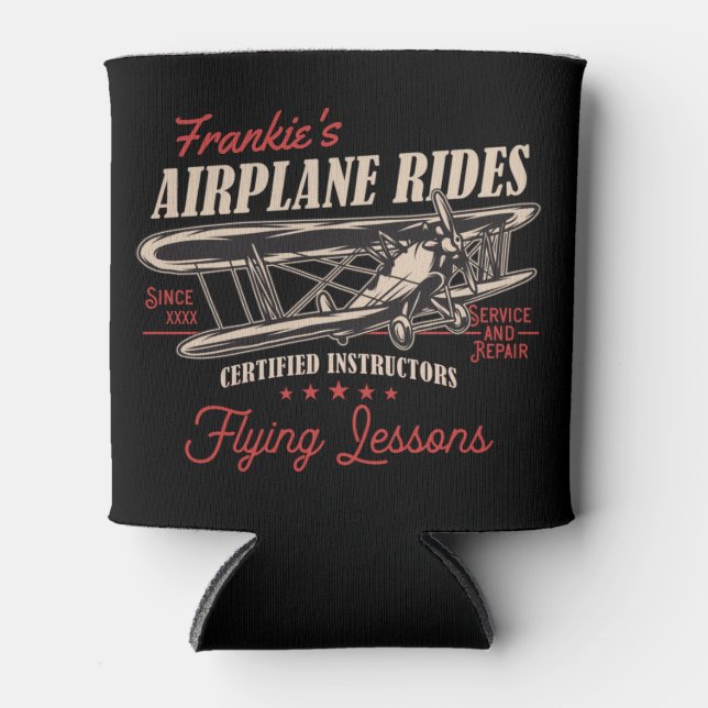 Personalized Airplane Rides Retro Flying Lessons  Can Cooler (Front)