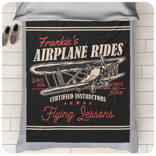 Personalized Airplane Rides Retro Flying Lessons Fleece Blanket