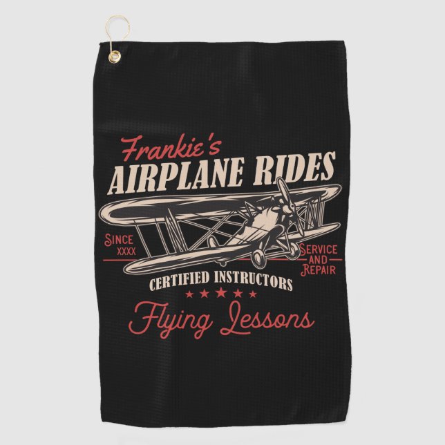 Personalized Airplane Rides Retro Flying Lessons  Golf Towel (Front)