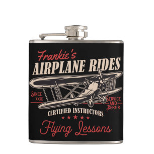 Personalized Airplane Rides Retro Flying Lessons Hip Flask