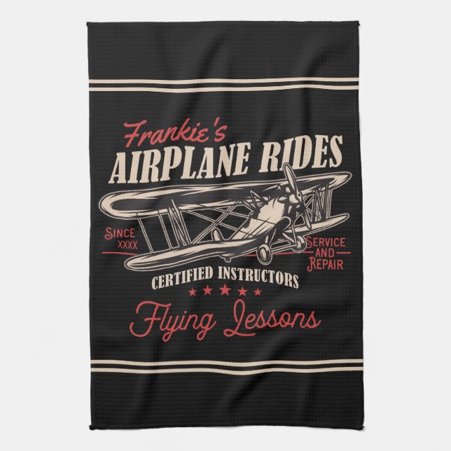 Personalized Airplane Rides Retro Flying Lessons  Kitchen Towel (Vertical)