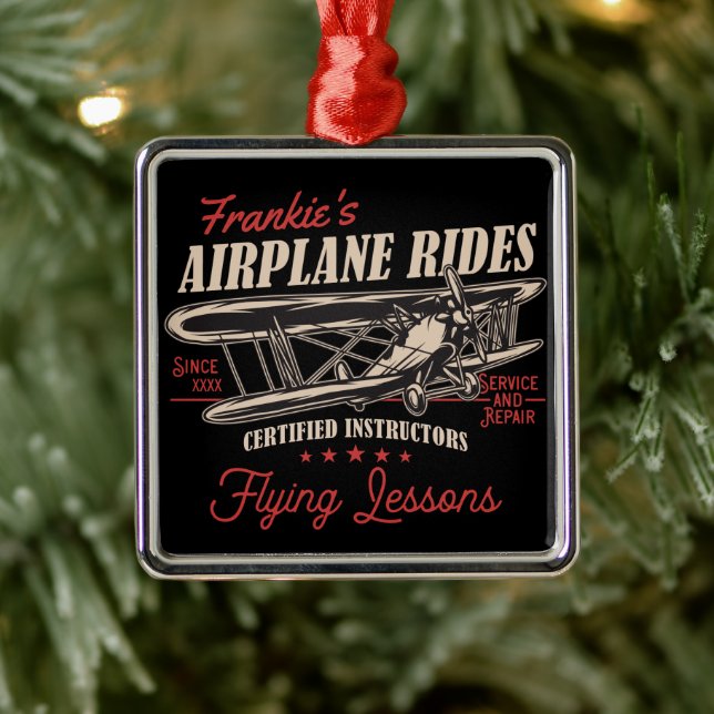 Personalized Airplane Rides Retro Flying Lessons   Metal Ornament (Tree)