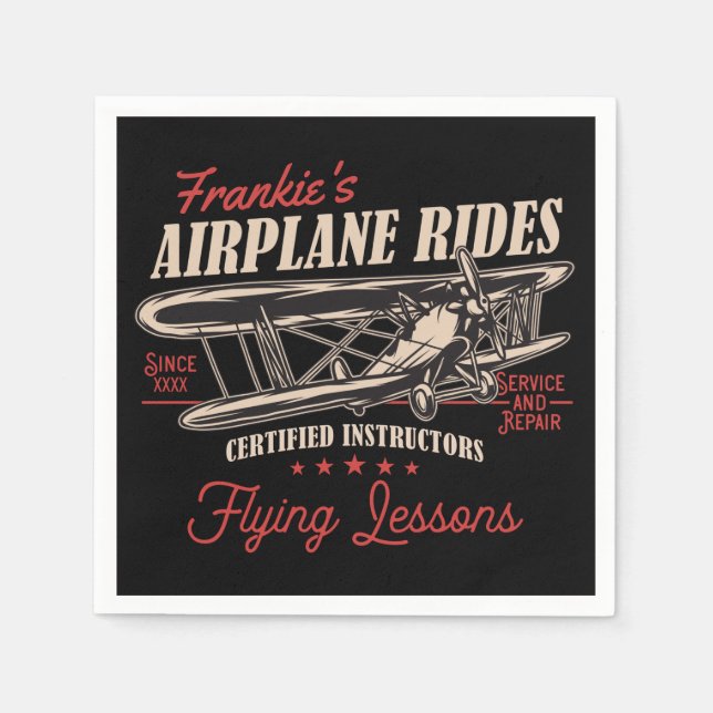 Personalized Airplane Rides Retro Flying Lessons  Napkin (Front)