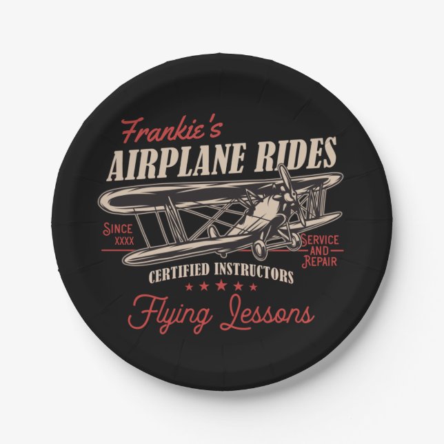 Personalized Airplane Rides Retro Flying Lessons   Paper Plate (Front)