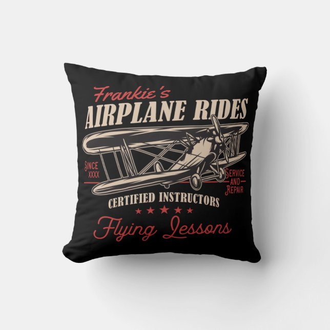 Personalized Airplane Rides Retro Flying Lessons   Throw Pillow (Front)