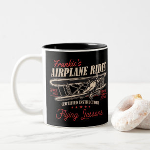 Personalized Airplane Rides Retro Flying Lessons Two-Tone Coffee Mug