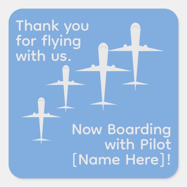  Personalized Airplanes in Flight on Sky Blue Square Sticker (Front)