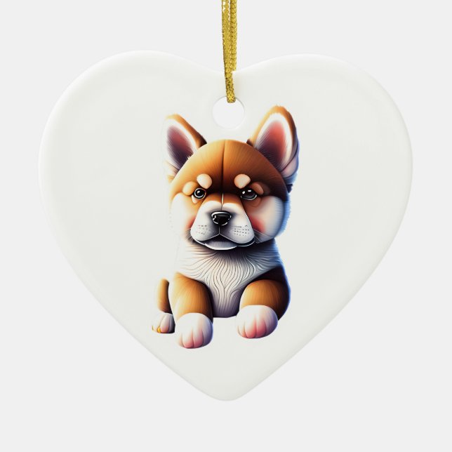 Personalized Akita Puppy Dog Heart Ceramic Ornament (Front)
