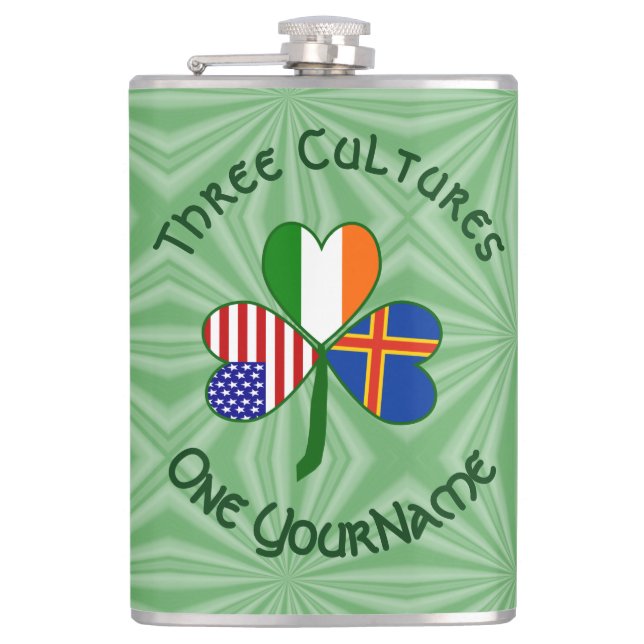 Personalized Åland Islands Shamrock Large Hip Flask (Front)