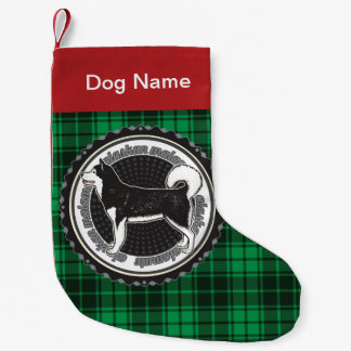 Personalized Alaskan Malamute Dog Green Plaid Small Christmas Stocking