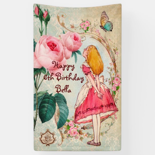 Personalized Alice in Wonderland Birthday Banner (Vertical)