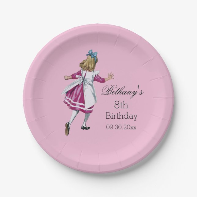 Personalized Alice in Wonderland Birthday Party Paper Plate (Front)