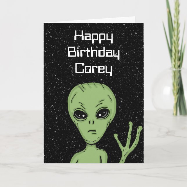 Personalized Alien, Out of this World Birthday Card (Front)