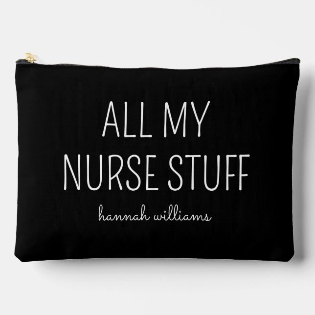 Personalized All My Nurse Stuff Chic Black Accessory Pouch (Front)