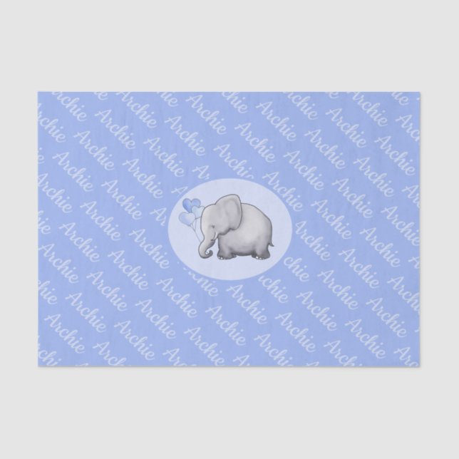 Personalized All-Over Name Cute Elephant Nursery Tissue Paper (Front)