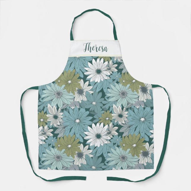 Personalized All-Over Print Blue Daisy Apron, Apron (Front)