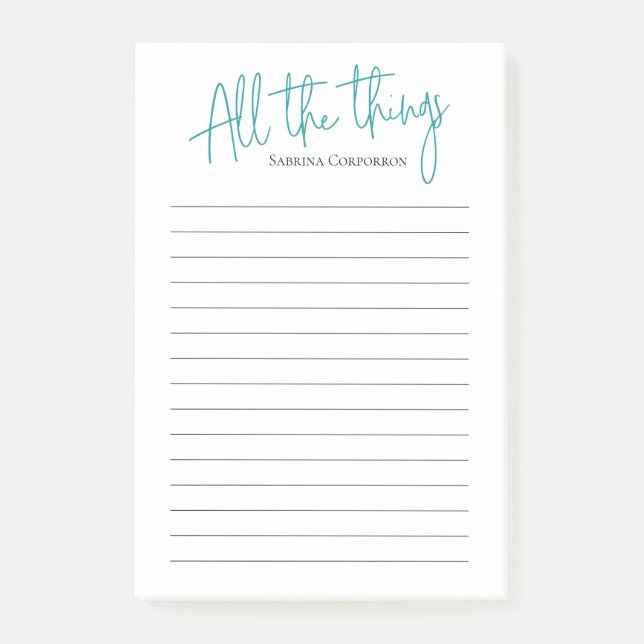 Personalized All the Things to do list Teal  Post-it Notes (Front)