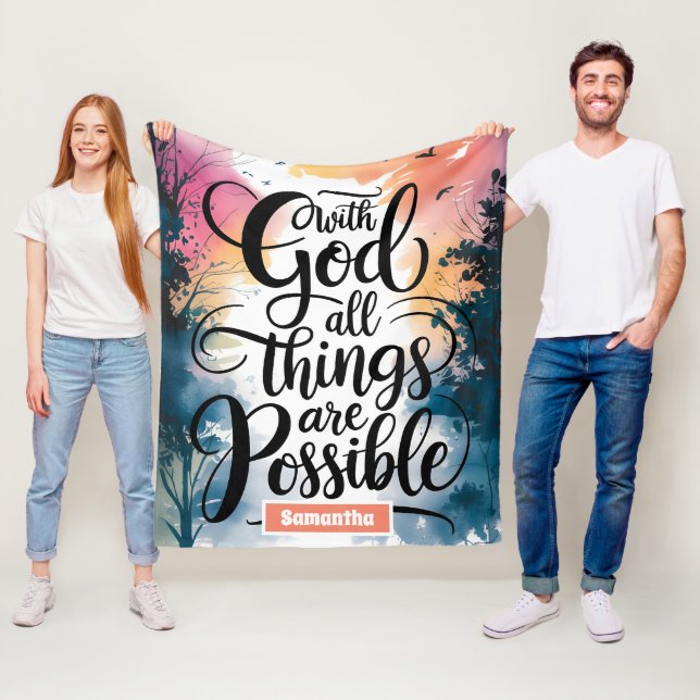 Personalized All Things Are Possible Christian Fleece Blanket (In Situ)