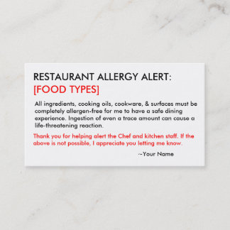 Personalized Allergy Restaurant & ICE Card