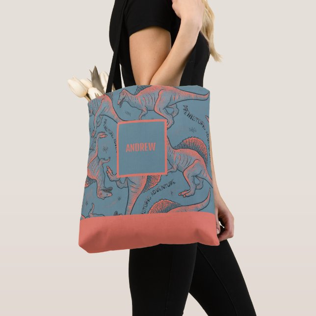 Personalized Allover printed Dinosaur Tote (Close Up)