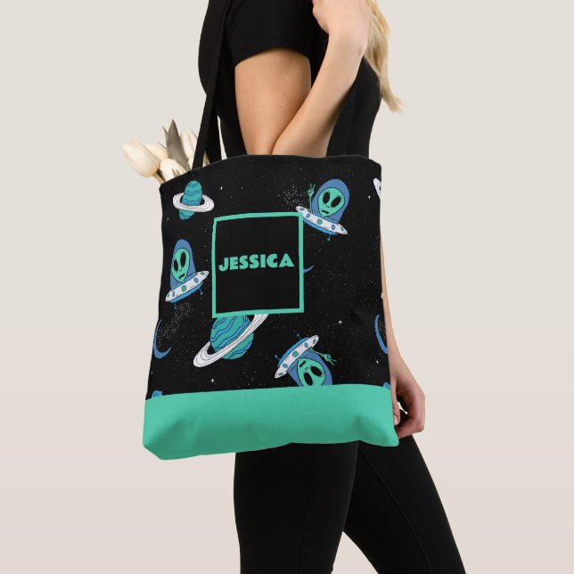 Personalized Allover printed UFO ALIEN Tote (Close Up)