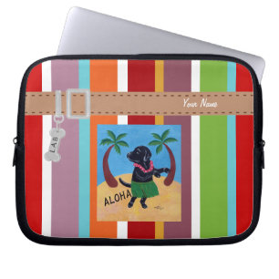 Personalized Aloha Black Labrador Stripe Laptop Sleeve