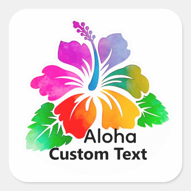 Personalized Aloha Hibiscus Tropical Flower Square Sticker (Front)