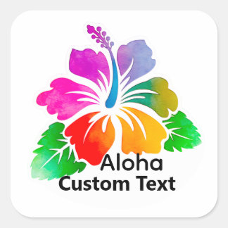 Personalized Aloha Hibiscus Tropical Flower Square Sticker