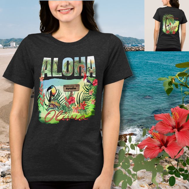  Personalized Aloha Tropical Paradise Double-Sided Tri-Blend Shirt (Personalized Aloha Tropical Paradise Double-Sided Tri-Blend Shirt)