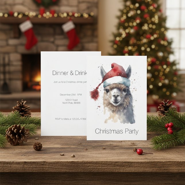 Personalized Alpaca Christmas Dinner Party Invitation (Creator Uploaded)